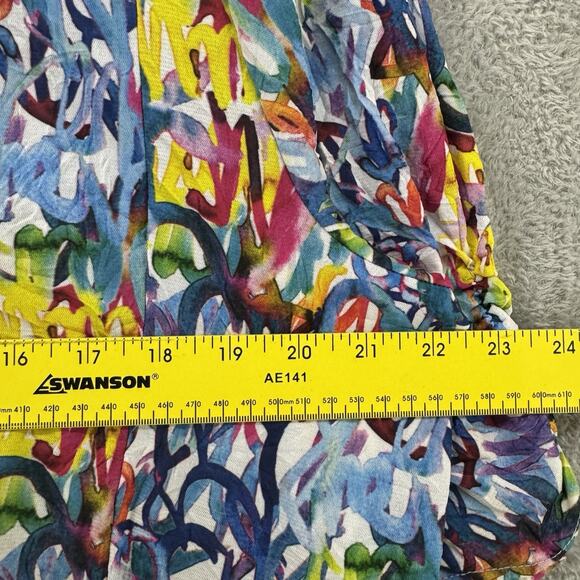 SNOSKINS Top Womens XL Blue Stretch Tie Hem V- Neck Elbow Sleeve Art to Wear - Picture 10 of 13